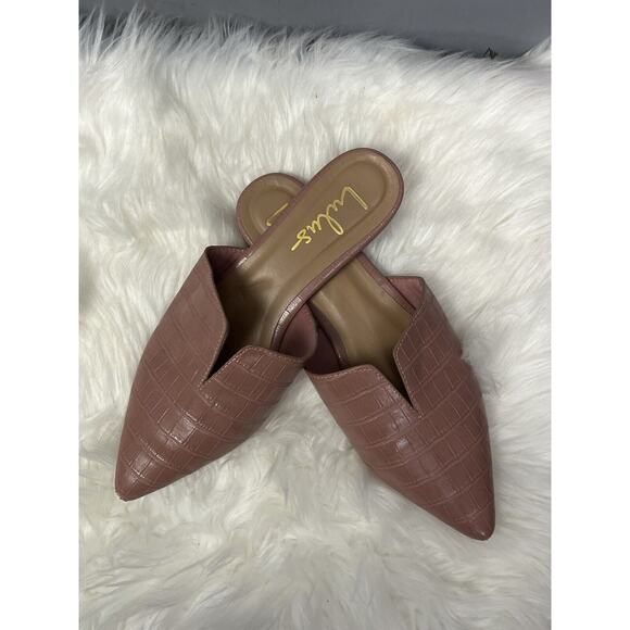 Lulu's‎ Jaelyn Rose Slides Shoes Womens 8 Crocodile Embossed Pointed-Toe Boho - Picture 1 of 10